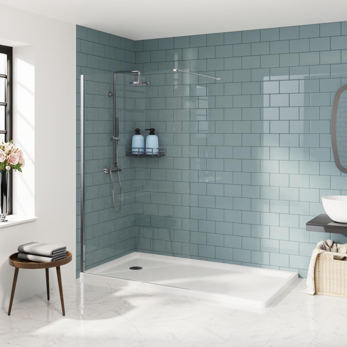 Aquariss Chrome 1000Mm Walkin Shower Enclosure 8Mm Easy Clean Glass Shower Screen Panel Reversible Polished Framed Wetroom