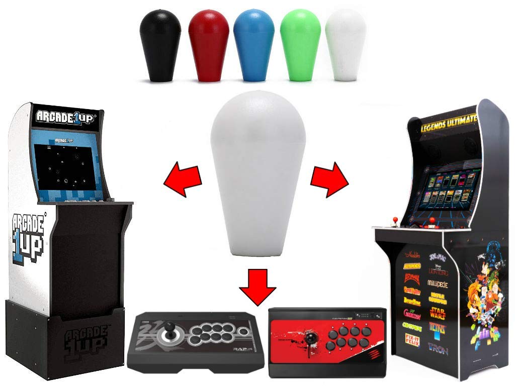 Alvatron 1 Joystick Oval Ball Bat Top Handle for Arcade1up, Legends Ultimate Arcade, Pandora's Box, Fightstick Mad Catz TE, Hori Pro, Mame Jamma, for Sanwa JLF Seimitsu & Zippy Joysticks, White