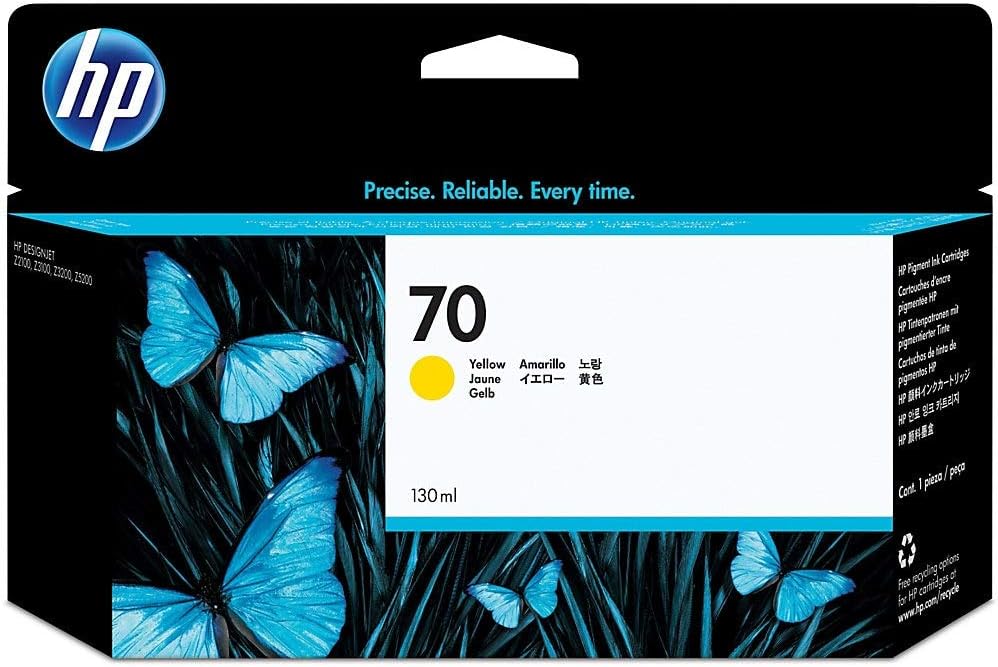 HP 70 Yellow 130-ml Genuine Ink Cartridge (C9454A) for DesignJet Z5400, Z5200, Z3200, Z3100 & Z2100 Large Format Printers - Yellow Printhead