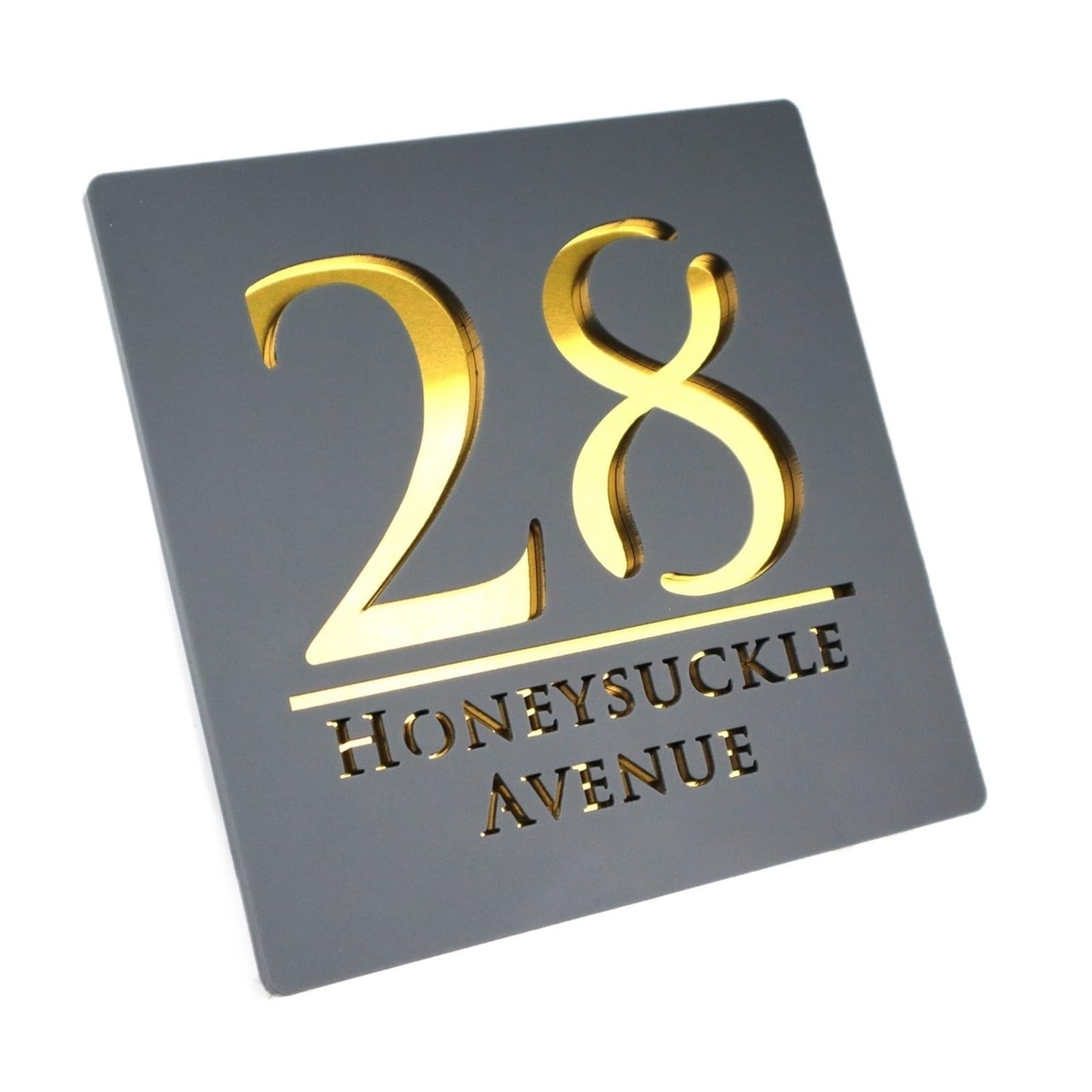 Numeri civici moderni in acrilico Segno Indirizzo porta Via Lettera 3D Numero Targhe Nome esterno Targa for decorazioni for la casa(Grey Gold,20X20CM)