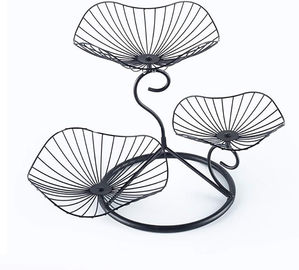 Fruit Bowl 3 Tier Portable Creative Countertop Metal Fruit Basket Light Weight Wire Iron Vegetable Rack Delicate lotus Shape Holder Stand for Kitchen Counter, Cabinet and Pantry Bl
