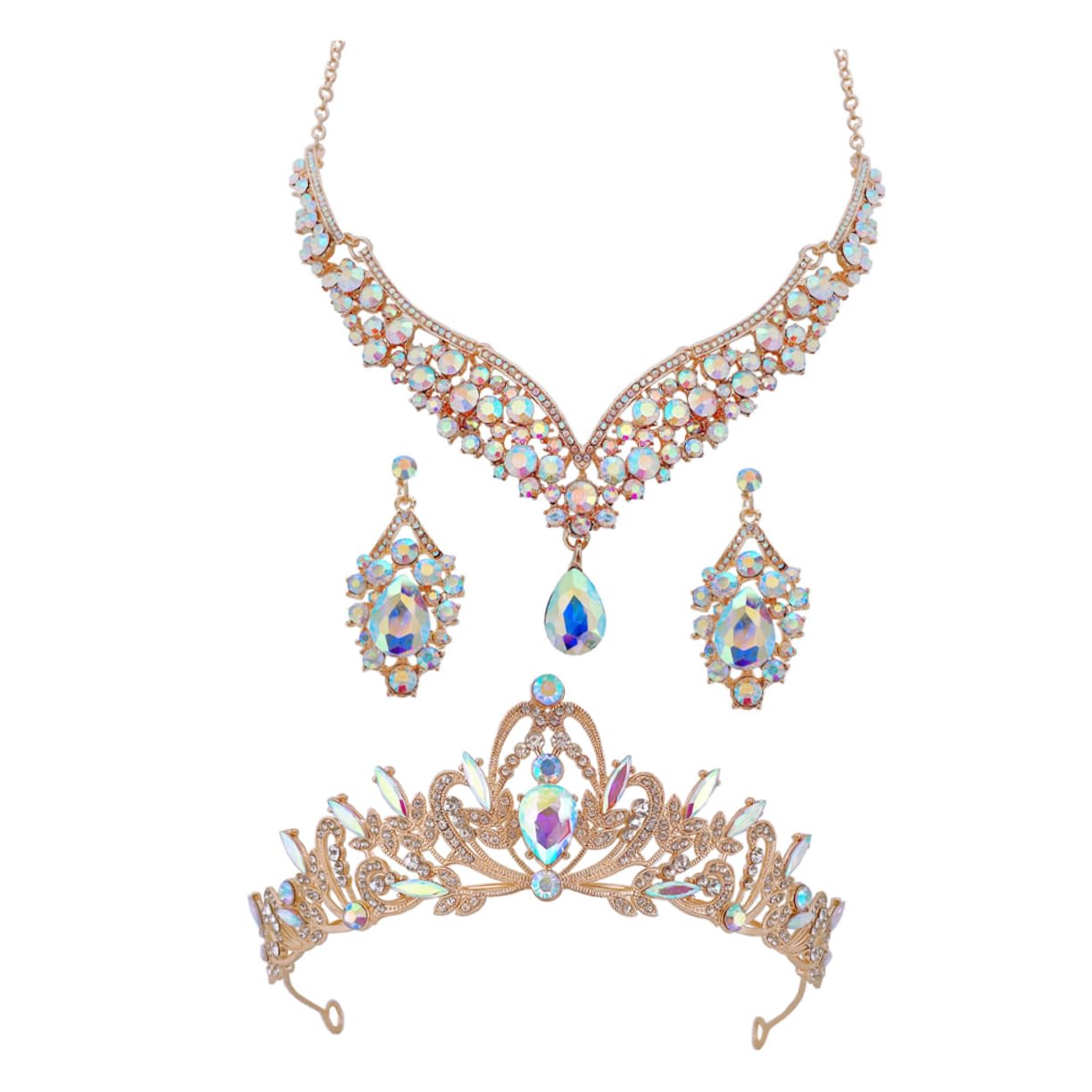 Conjunto de joyas de boda Beaupretty con collar y pendientes de gemas 8
