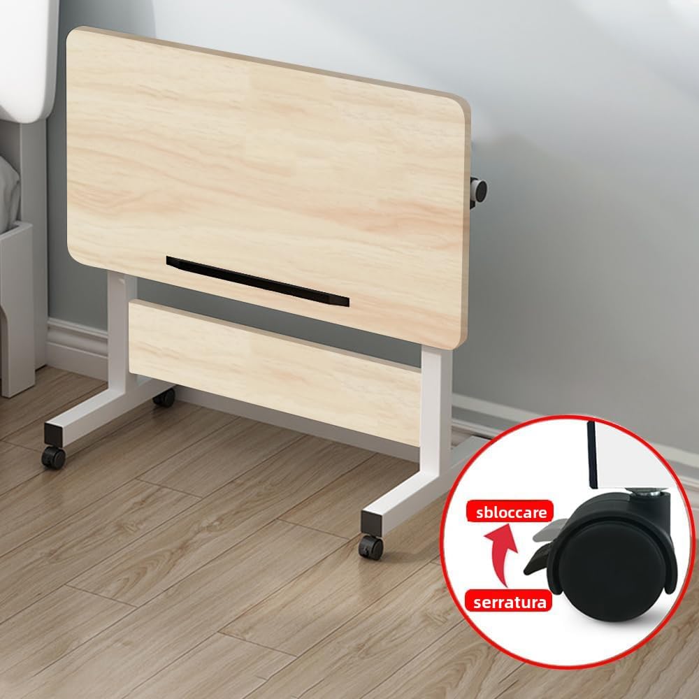 Scrivania Regolabile con Rotelle, Portatile per Laptop,Piccola Scrivania PC Ufficio Casa, 80x40 cm