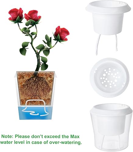 Miniatura 4 de MNKNENG Paquete de 12 macetas de riego automático para plantas de interior de 4.3 pulgadas, macetas pequeñas de riego automático con indicador de