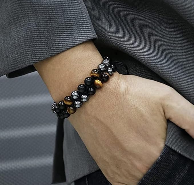 HEALING ZONE Triple Protection Bracelet – Genuine Tigers Eye Black Obsidian and Hematite 8mm Beads Bracelet for Men Women, Crystal Jewelry Gifts for Mother's Day3