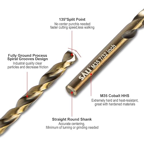 Miniatura 3 de SALI Juego de brocas de cobalto, 10 piezas de 732 pulgadas M35 de acero de alta velocidad para metal endurecido, acero inoxidable, hierro fundido,