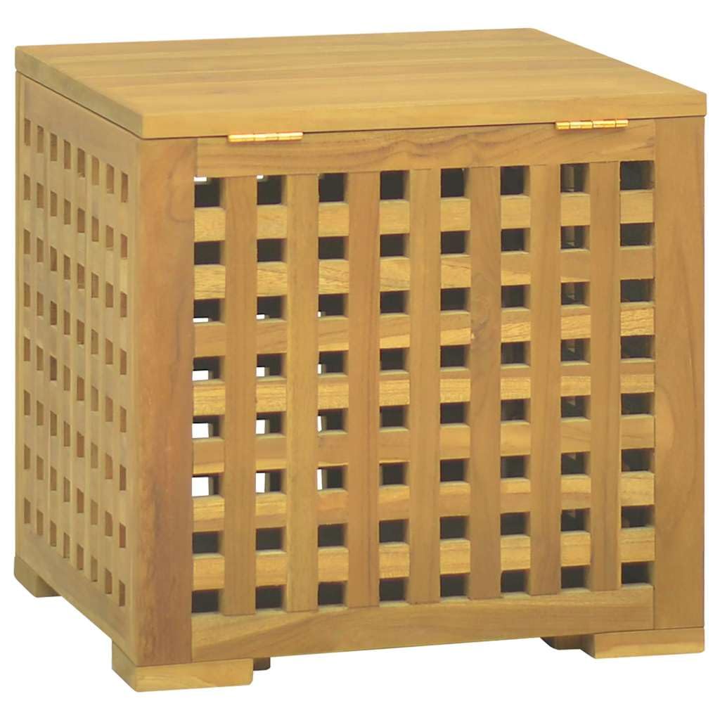 Seilbox aus massivem Teakholz 40x40x40 cm mit Sitzfunktion wetterfest für Garten Balkon Terrasse Outdoor mit Stauraum und Schutz für Kissen Auflagen und Zubehör