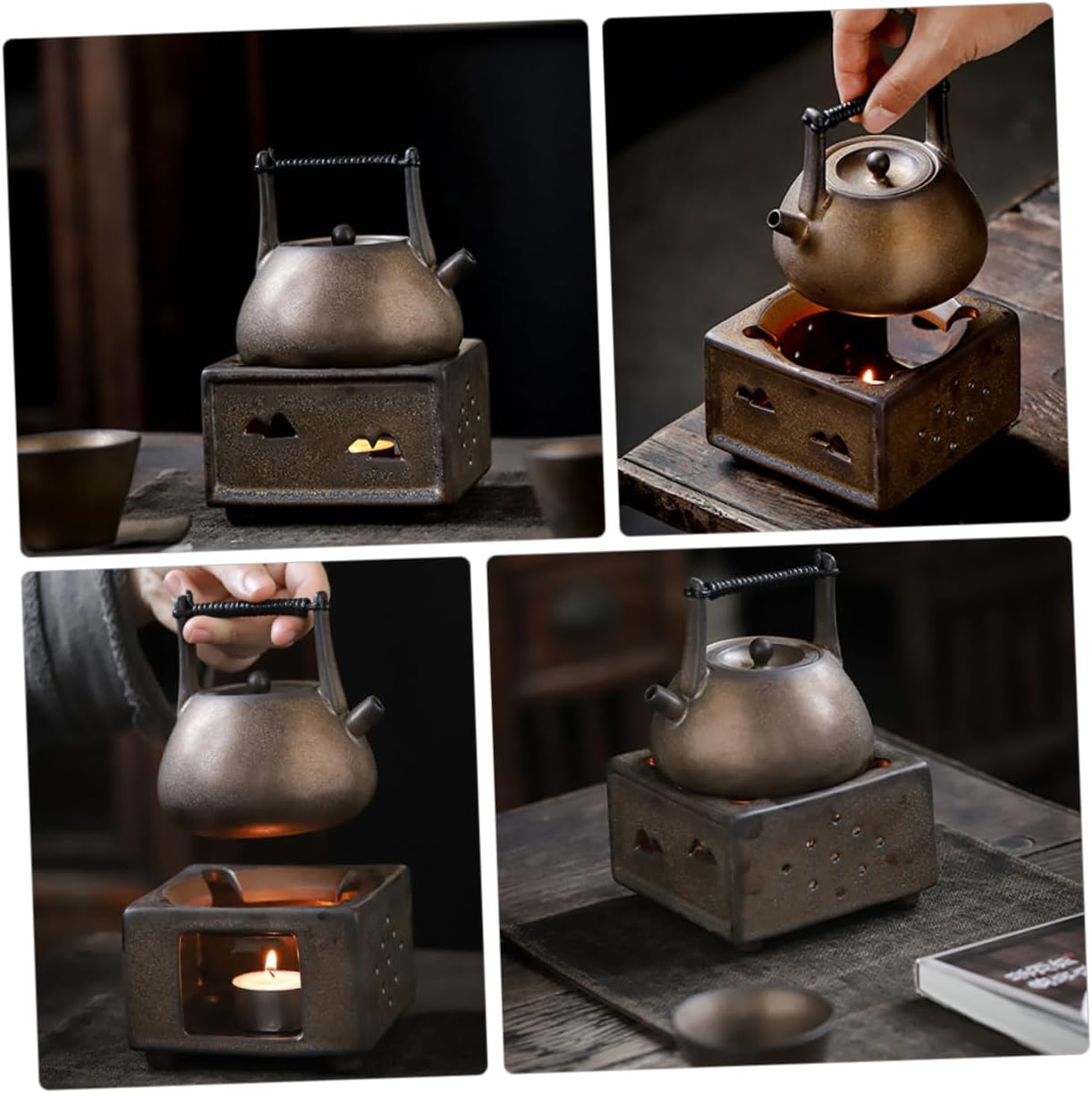 SHOWERORO Vintage Ceramic Teapot Warmer Retro Heating Tool for Tea Lovers Safe Heat Dissipation for Home Use No Candle Needed