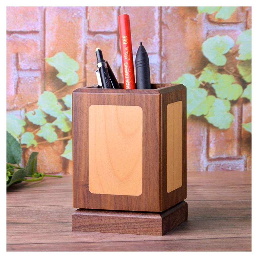 Kreative rotierende Stifthalter Holz Desktop Aufbewahrungsboxen Schreibtisch Bleistift Organizer Büro Sundries Aufbewahrungsschule Schreibwaren Inhaber (Color : Brown, Size : A)