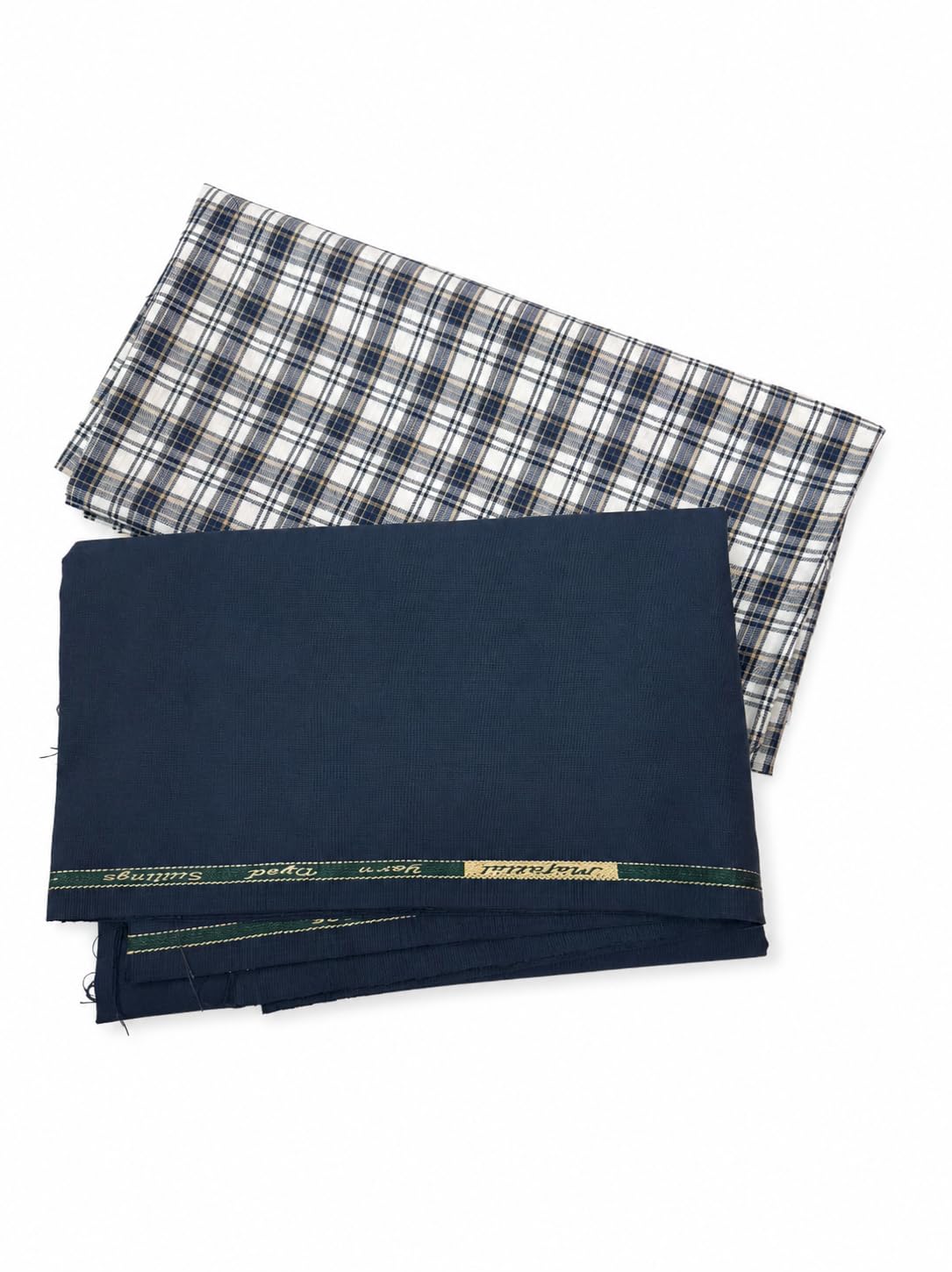 Unstitched Shirt and Pant Combo Pack, Navy Blue Solid with Plaid Check Fabric-image-24