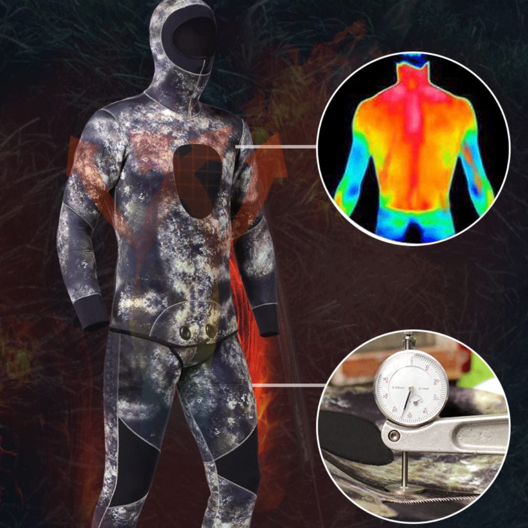Traje de buceo de 5 mm para hombre, traje de baño cálido de manga larga de dos piezas, traje de medusas gruesas, traje de pesca camuflaje (Color: verde, tamaño: L)
