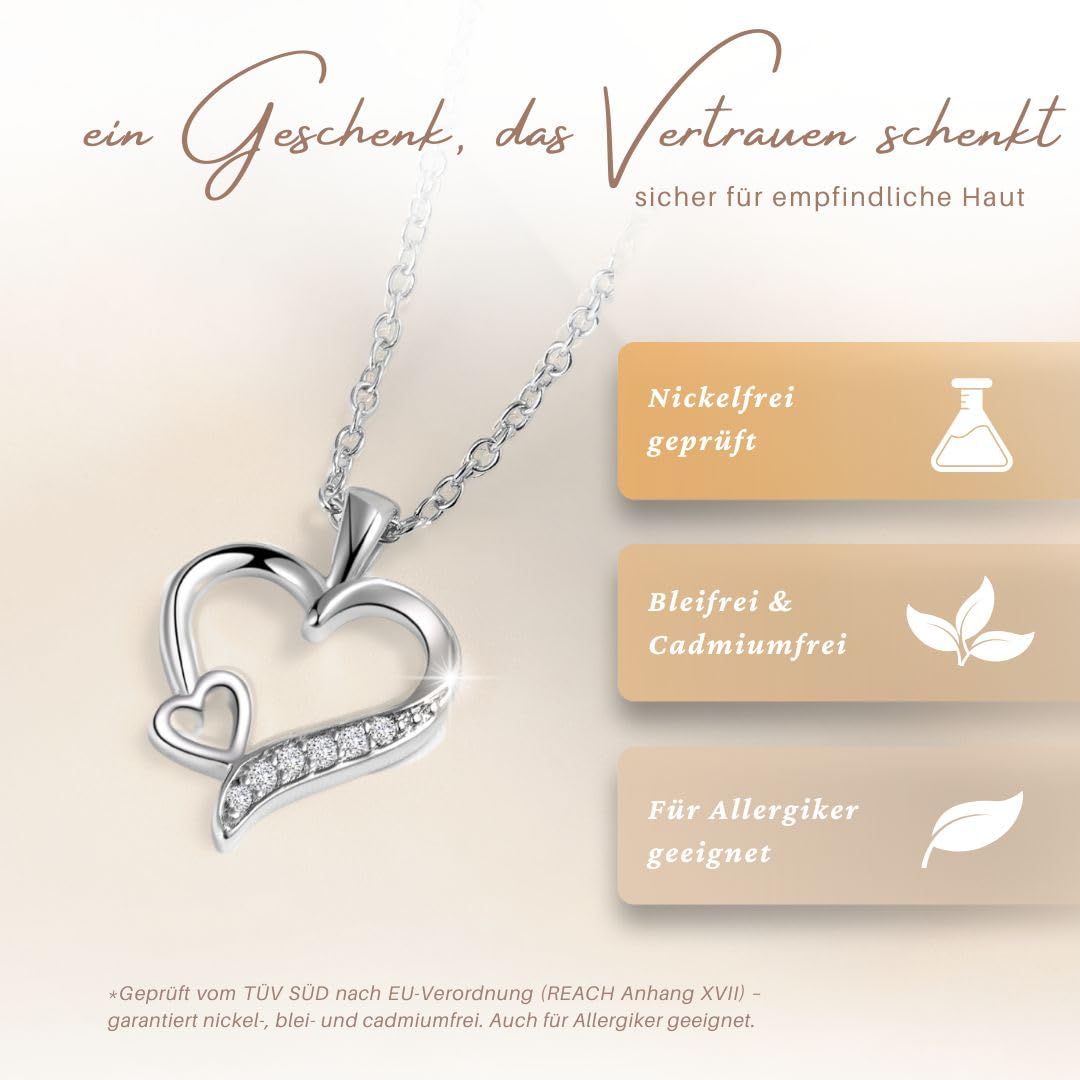 Herzkette Silber 925 / Gold vergoldet Halskette Damen *Ich Liebe Dich* Kette Silberkette mit Herzanhänger Schmuck nickelfrei Geschenke für Frauen Freundin Sie zum Geburtstag Hochzeitstag Jahrestag