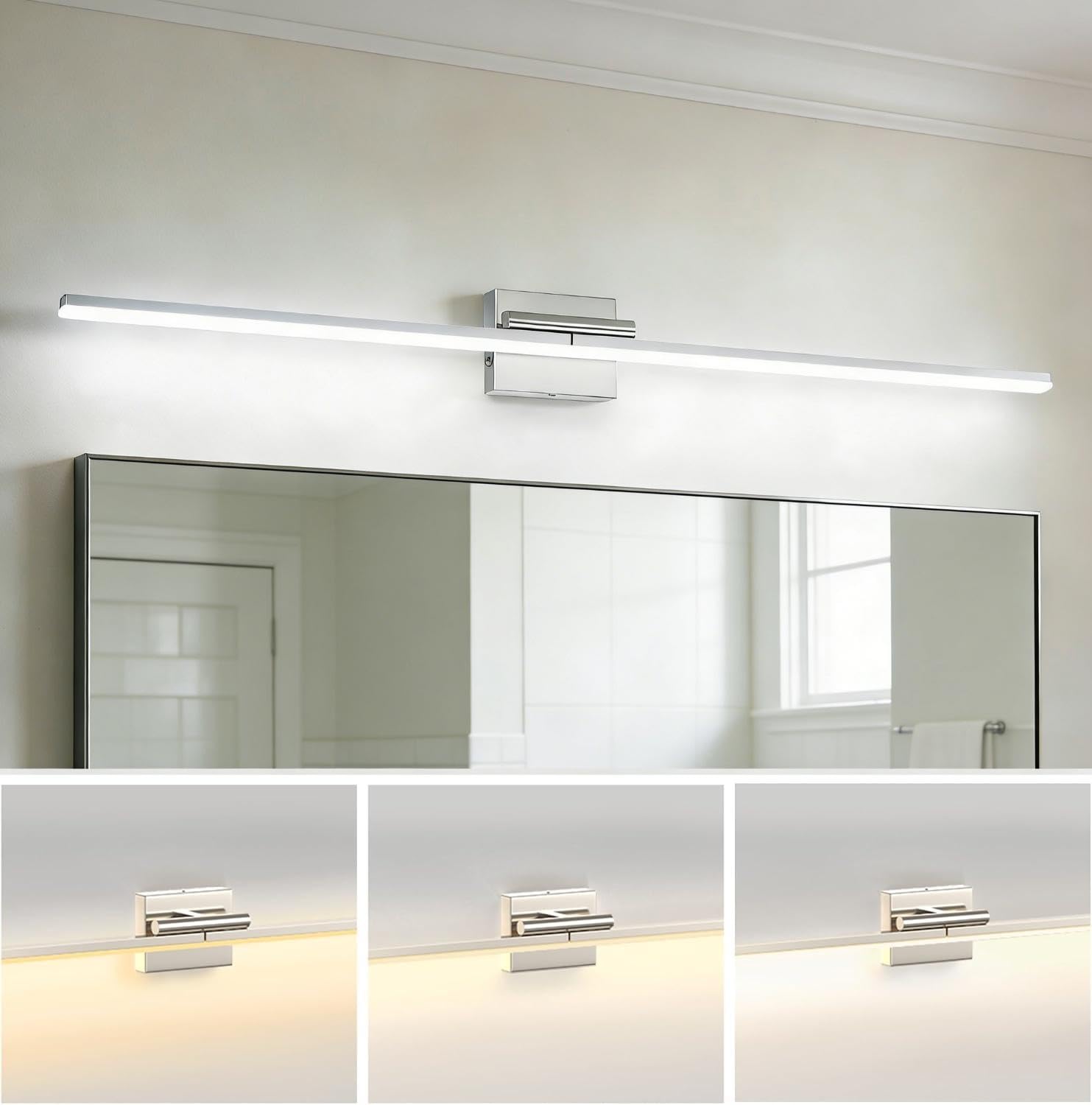 L LOHAS LED 47.3 Inch Vanity Light Bar Over Mirror Nickel Rotatable 3CCT