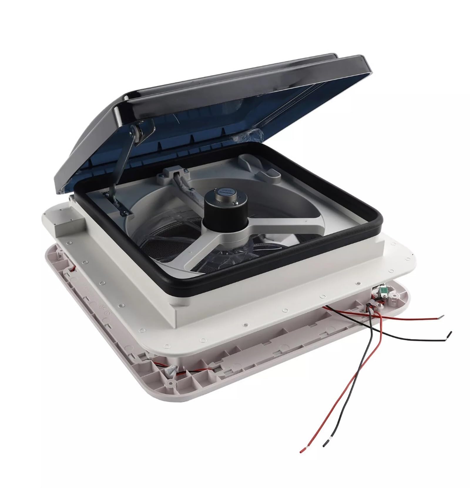 Oblò Tetto Camper con Ventilatore 28×28 / 36×36 cm, Installazione Senza Fori, Ventola ≤65dB, Impermeabile, Basso Consumo, Struttura PP/PC/ASA con LED(36cm/14.17in)