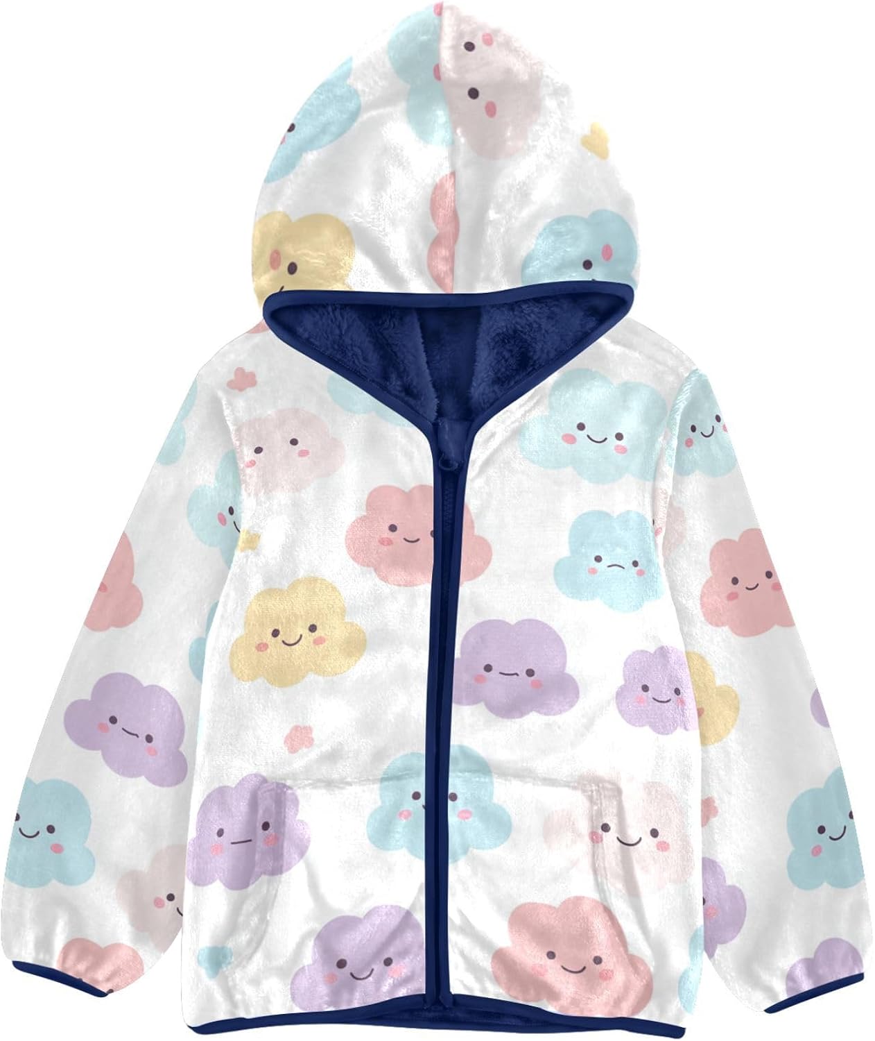 Cartoon Cute Rainbow Toddler Zip Up Jackets Children Plush Outerwear Navy Blue Baby Boys Clothes