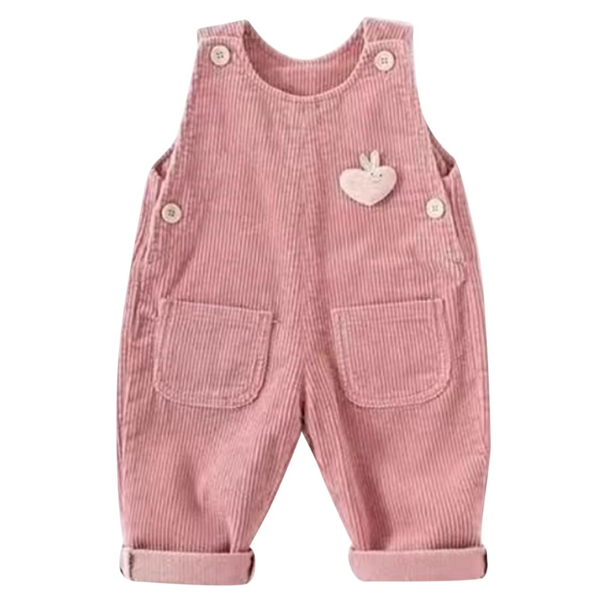 Salopette in Velluto a Coste per bebé Bimba Tuta Pantaloni con Bottoni Bretelle Comodo Cotone Pagliaccetto Senza Maniche con 3D Cuore Taglia 6 Mesi - 5 Anni