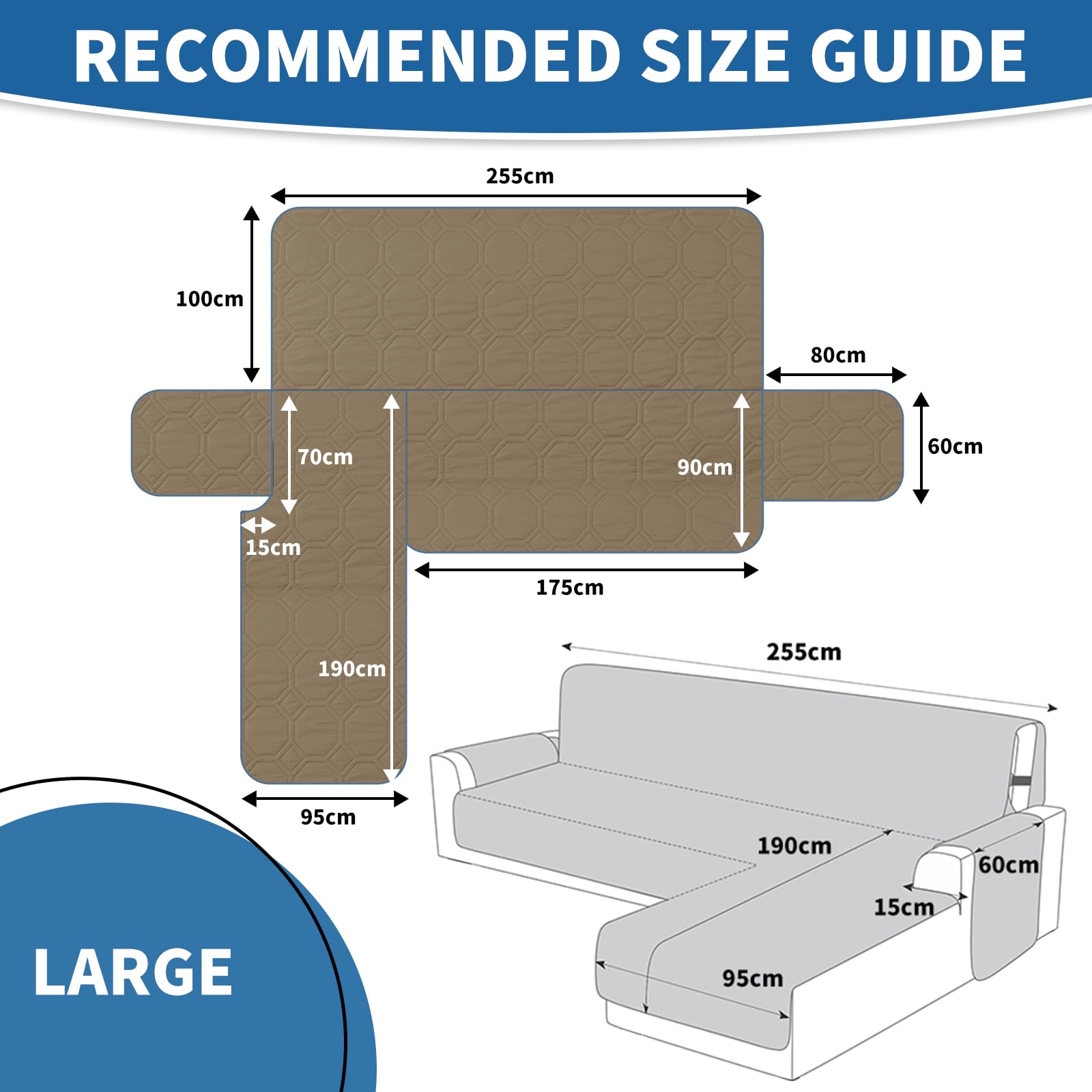 Ystyle Copridivano Impermeabile con Penisola 3 Posti (L 255 CM), Copridivano Angolare Destra/Sinistra Universale Reversibile, Copridivano Chaise longue Antigraffio Antimacchia, Caffè Chiaro