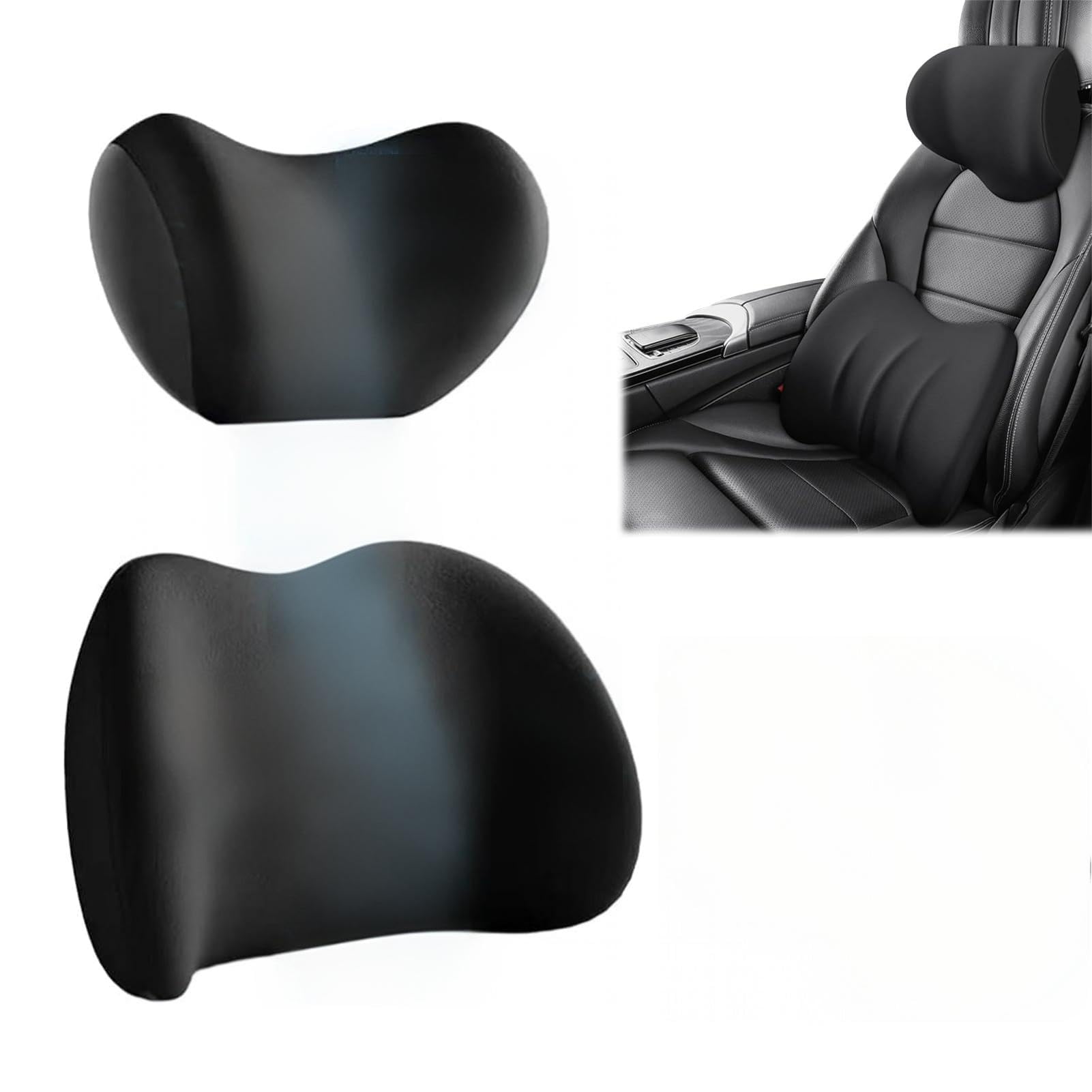 Premium Memory Foam Car Seat Headrest & Lumbar Support Cushion Set, Ergonomic Neck & Back Pain Relief Pillow for Long Driving, Office Chair and Home Comfort