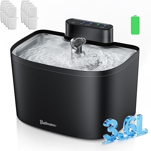 Fuente de agua para gatos, fuente de agua sin bombeo de 122 oz3.6 L, fuente de agua inalámbrica para gatos en interiores, fuente de agua para perros