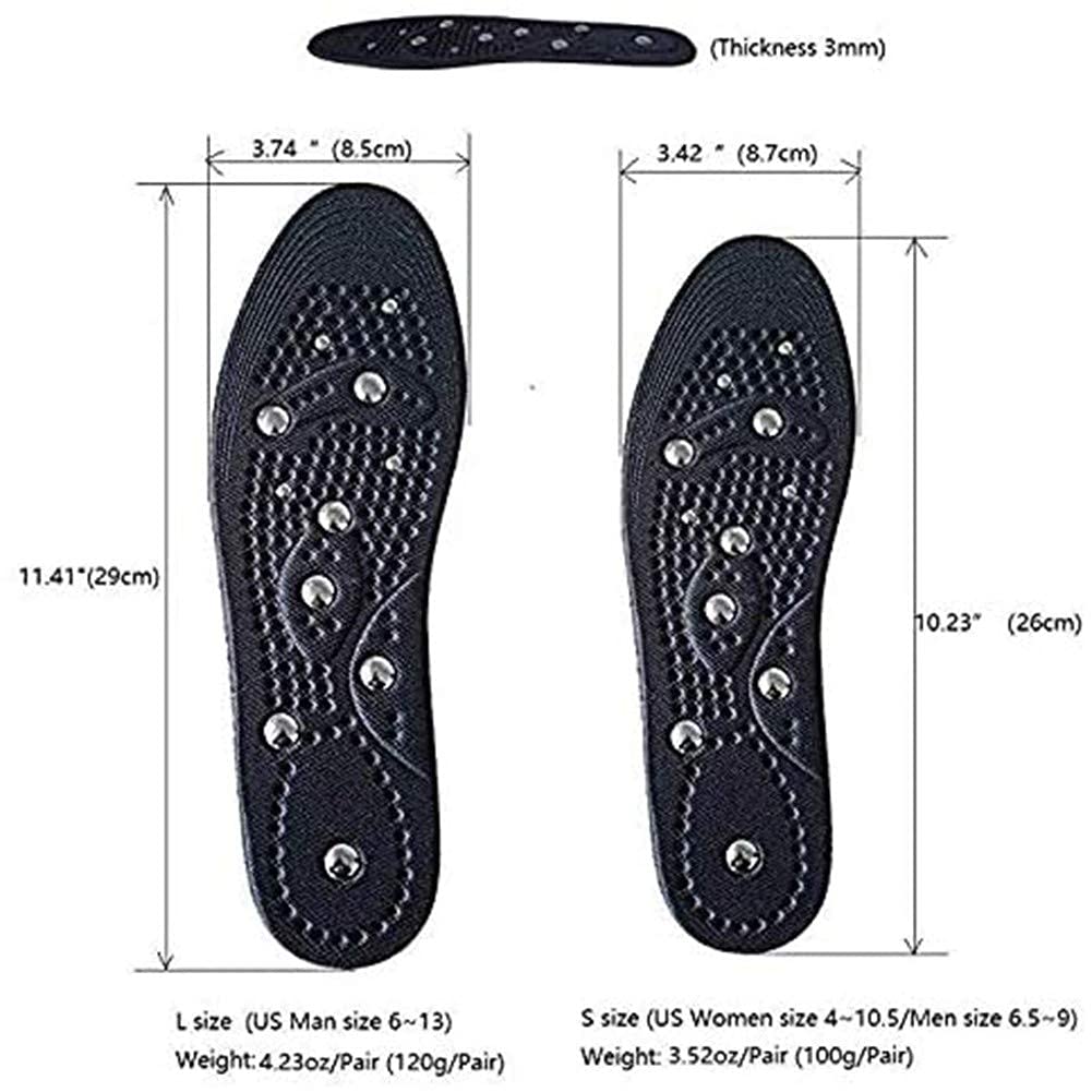 Wkładki do butów, Wkładki magnetyczne do butów Refleksologia w celu łagodzenia bólu, wkładki masażu stóp, terapii punktów akupunktury(1 Pairs,S)