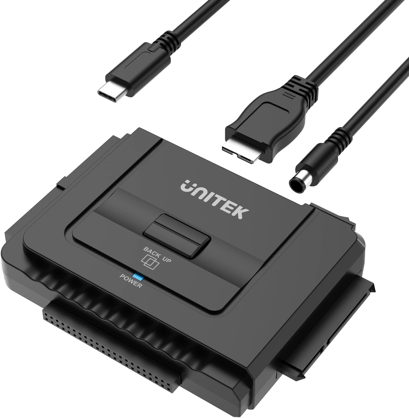 USB-C IDE SATA USB 3.0 Drive Replacement Adapter for 2.5 / 3.5 Inch Hard Drive, SSD and Optical Drives Converter with Up to 18TB 5Gbps 12V/2A Power Adapter External Drive, Ultra Fast Data Transfer, Switch, One-Touch Backup, Whole Copy