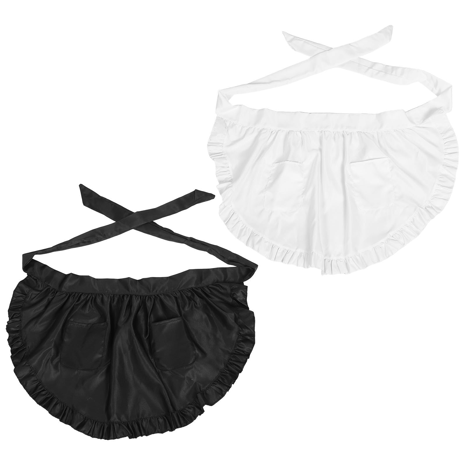 Healvian 10 Pièces Tablier Cuisine à Volants Blanc pour Femmes avec Double Poche, Ajustement Confortable Taille, pour Restaurants Cuisine, Style Élégant et Mignon