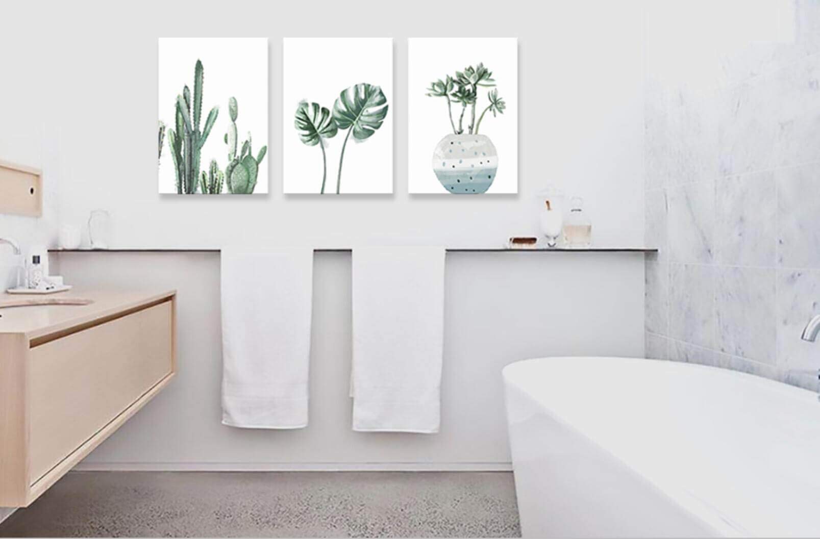 Canvas Wall Art Bathroom Wall Decor Green Leaf Simple Life Painting ...