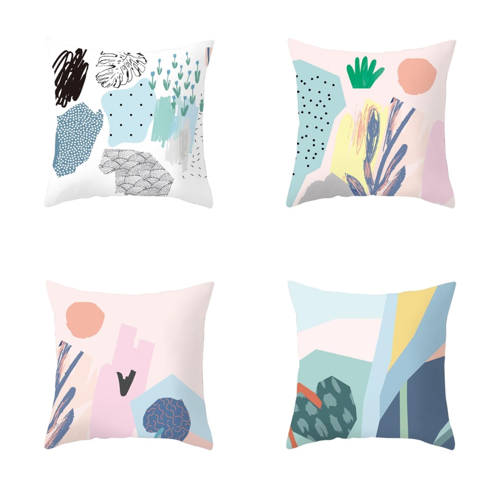 Cushion Covers Pink Blue White Pillow Cases 4 Pack Sofa Cushions 50x50cm