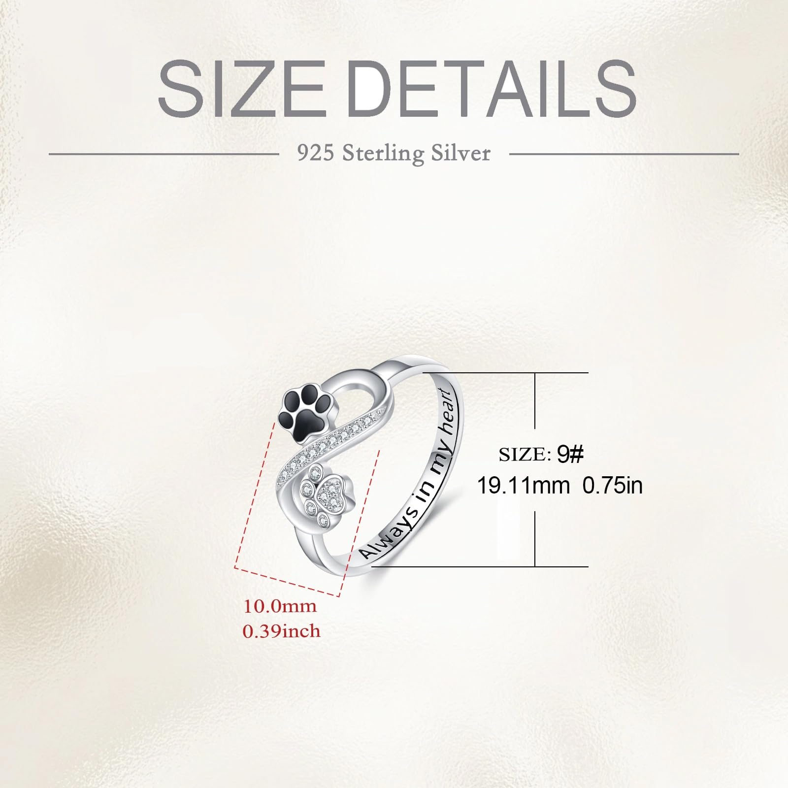 POPLYKE Katze Pfote Print Ring925 Sterling Silber Hund Infinity Welpe Haustier Kralle Ringe für Damen Immer in meinem Herzen Tier Familie Schmuck