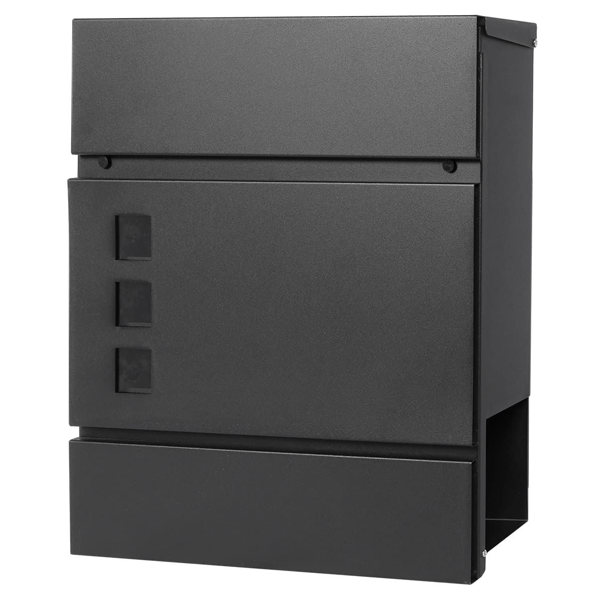 Decaller Metal Wall Mounted Mailboxes with Key Lock, Large Mail Box with Newspaper Compartment, Black, 14 2/5" x 13" x 4 1/5"