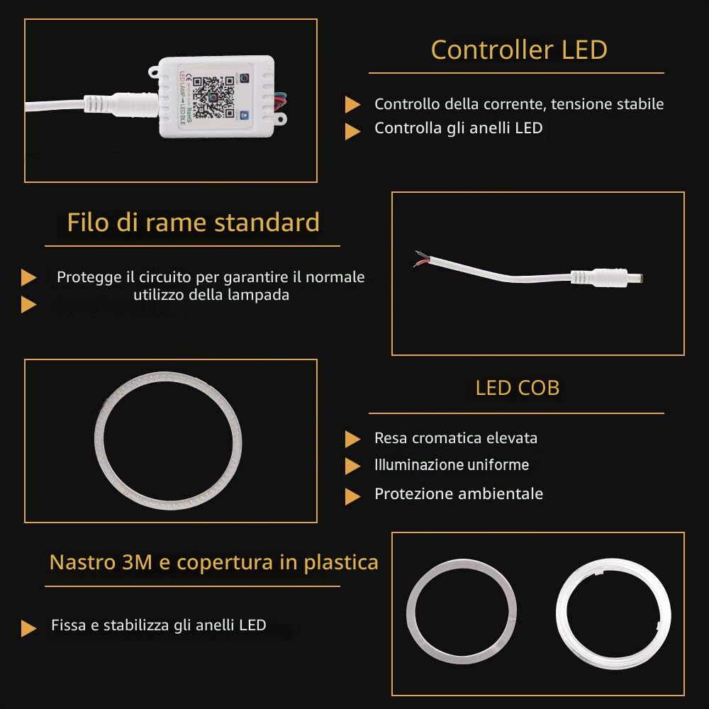 Anelli di luce multicolore RGB, LED Halo, COB 60SMD, controllo Bluetooth, per auto, Angel Eyes, luci diurne ad anello