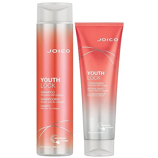 YouthLock Shampoo & Conditioner Set Formulated with Collagen | Youthful Body & Bounce | Reduce Breakage & Frizz | Free of SLS/SLES Sulfates