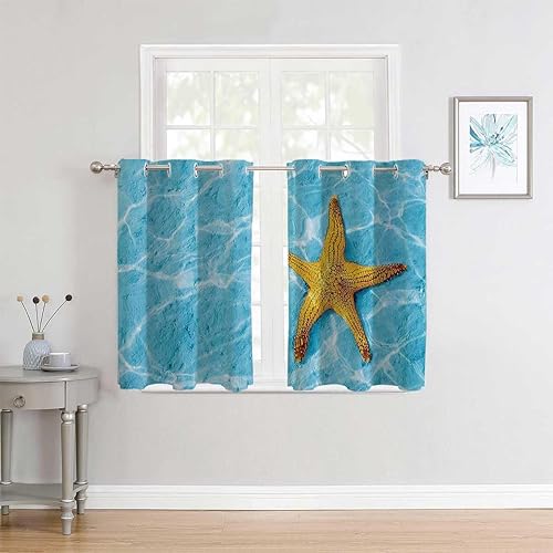 Miniatura 2 de Curtains with Grommets Seashells Decor Collection Doorway Curtains Privacy Cortinas para Ventanas De Cuarto 55Inch Width by 45Inch Length,2 Panels