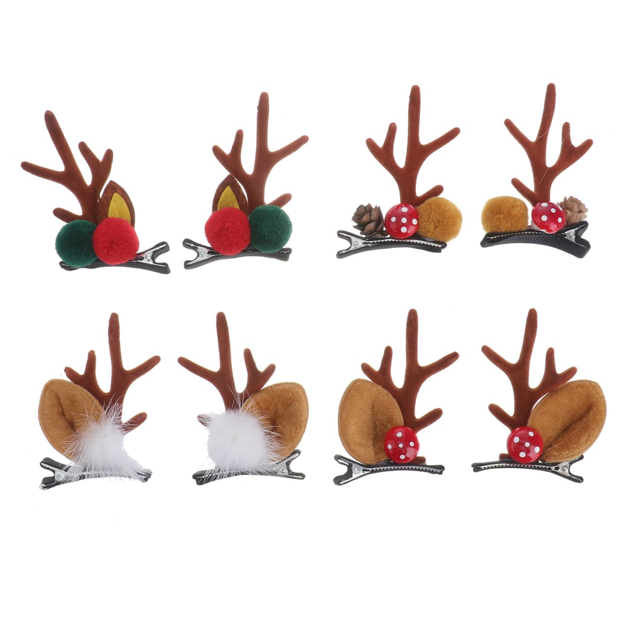 Lot de 1 paires de barrettes à cheveux en forme de bois de cerf et corne d'alligator pour fêtes de Noël Marron