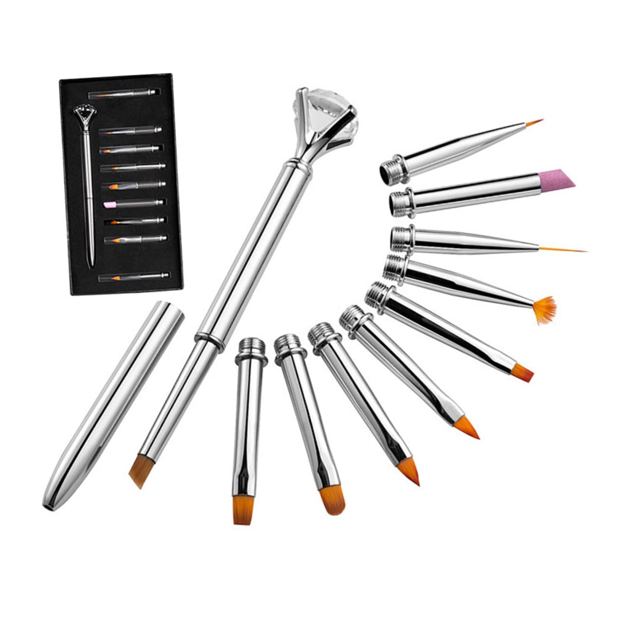 NULYLU Nail Art Brush Pen Kit 10pcs Set Replaceable Tips for Nail Painting Professional Manicure Brush for Gel Polish
