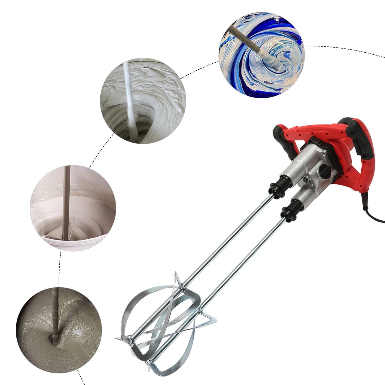 Mezclador de mortero de doble agitador, 1800 W, 220 V-50 Hz, 6 velocidades, 0-690 RPM, resistente a la corrosión y a los impactos