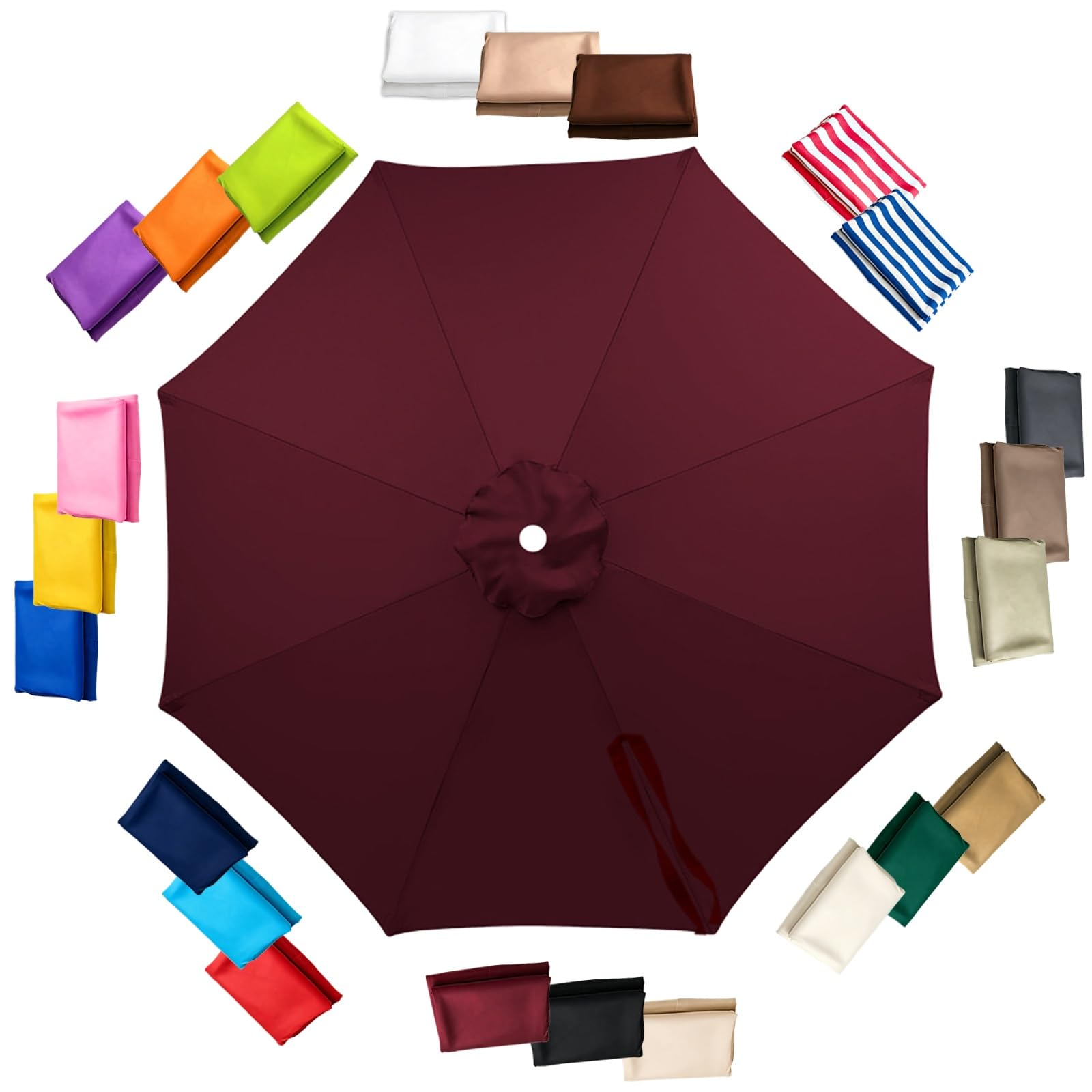Wymienne Poszycie Parasola 8 Żeber 200-350cm Tkanina na Parasol Ogrodowy | Pokrowiec na Parasol Ogrodowy Okrągła, Gruba Poliester na Taras Balkon Basen, Tylko Tkanina(Wine Red,300cm)