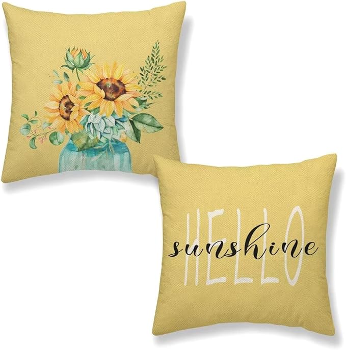 Hello Sunshine Pillow Cover 20x20 Set of 2, Farmhouse