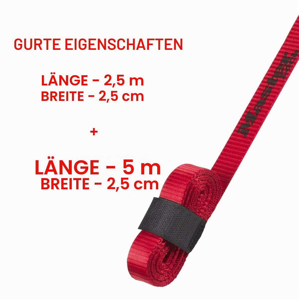 Master Lock 3126EURDAT Zwei Tragegurte mit Griff, Rot, 2,50 m x 2 5mm + 5,5 m x 25 mm Gurte
