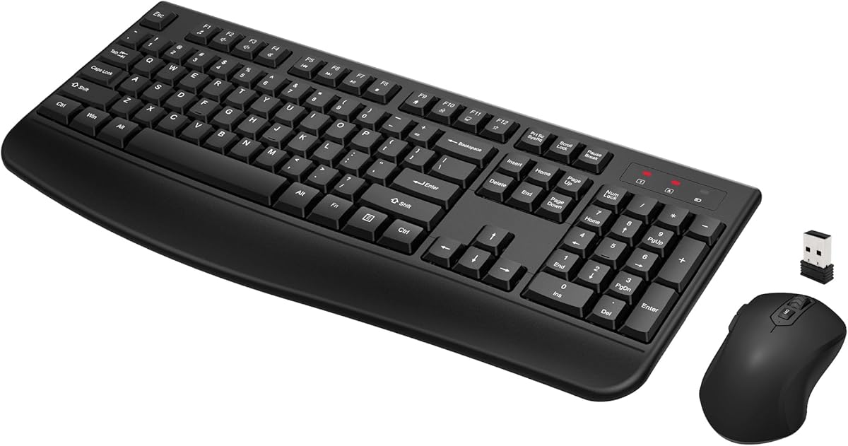 Wireless Keyboard and Mouse Combo, Full-Sized 2.4GHz Wireless Keyboard with Comfortable Palm Rest and Optical Wireless Mouse for Windows, Mac OS PC/Desktops/Computer/Laptops (Black) : Electronics
