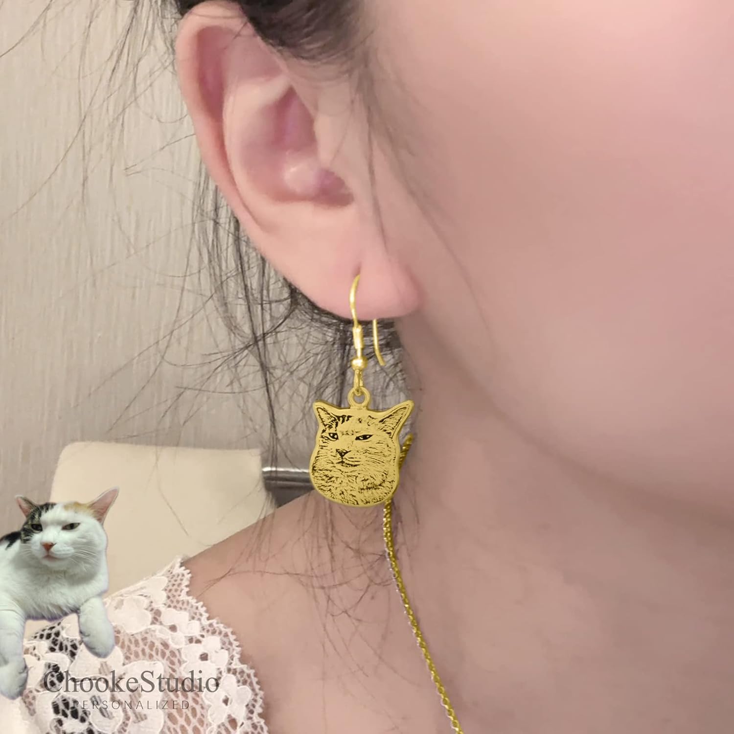 Personalized Pet Earrings, Sterling Silver Custom Loss Sympathy Gifts, Puppy Dog Cat Dangle Drop Earrings, Engraved Photo Memorial Gifts for Dog Mom, Women