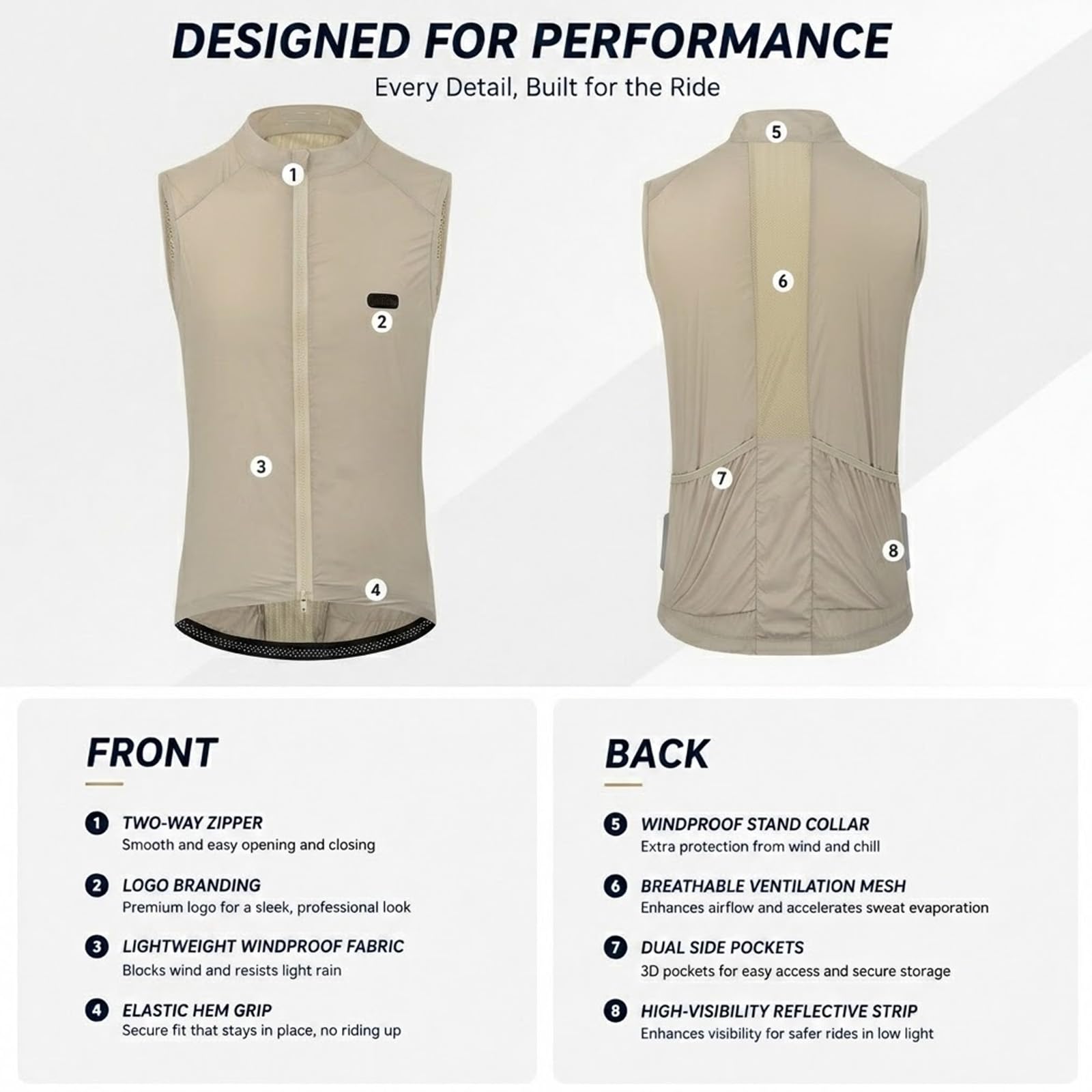 Chaleco de Ciclismo Cortavientos Hombre Mujer Ligero sin Mangas con Bolsillos Espalda de Malla Transpirable Reflectante Impermeable Cremallera Ultraligero para Correr Bici