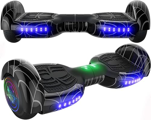EMAXUSA, Hoverboard con patrón de araña para niños de 6 a 12 años, con altavoz Bluetooth y luces LED, tabla deslizante de 6.5 pulgadas, certificado