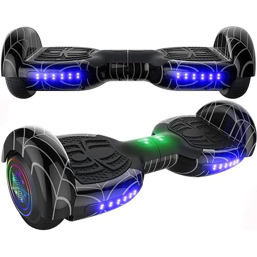 Spider-Pattern Hoverboard for Kids Ages 6-12, with Bluetooth Speaker and LED Lights 6.5" Hover Board, UL2272 Safety Certified (Black)