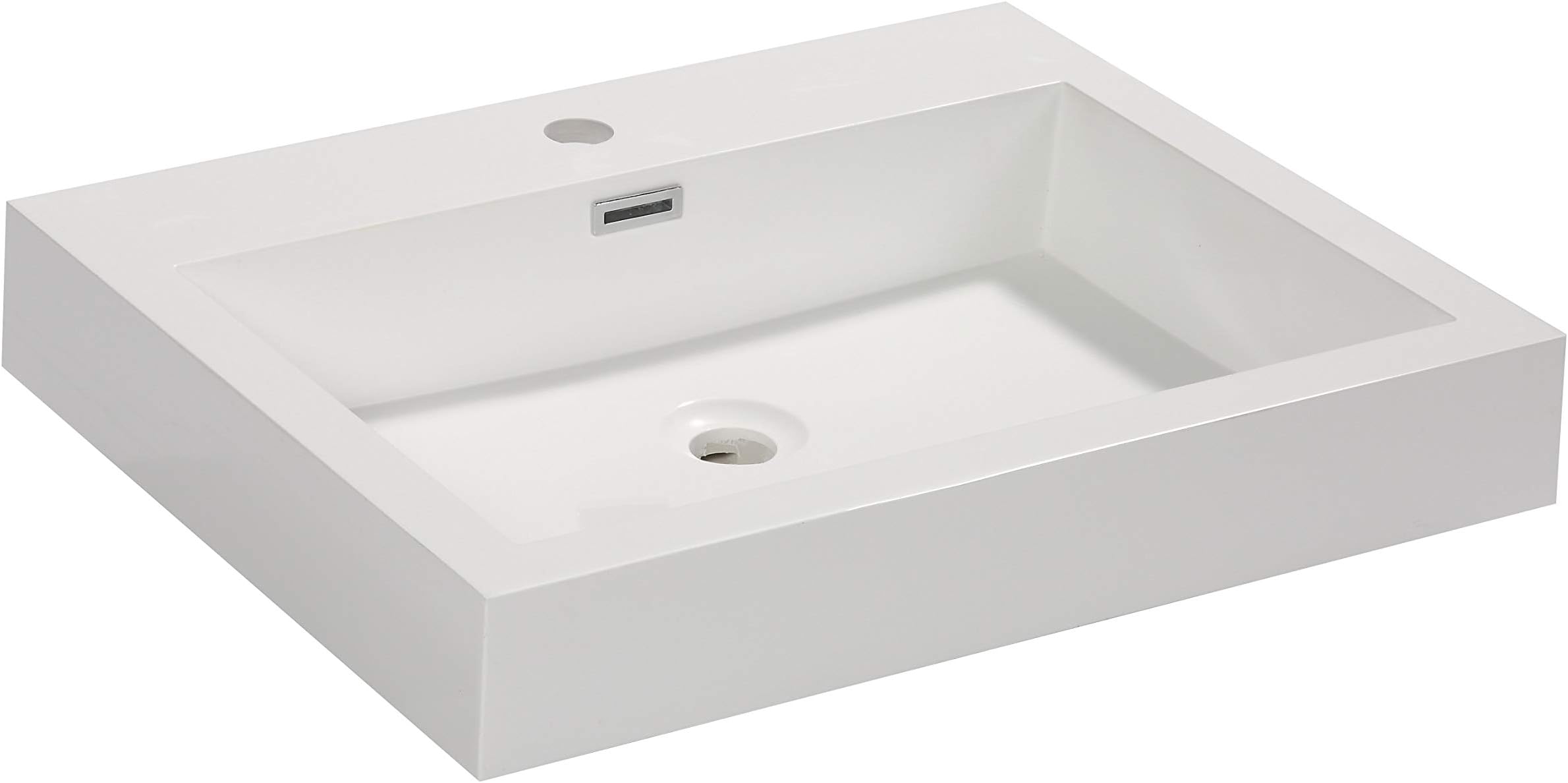 Aquamoon Venice Bathroom Vessel Sink – Shallow Basin for Counter Top – Pre-Drilled for Single Handle Faucet (24", Square)
