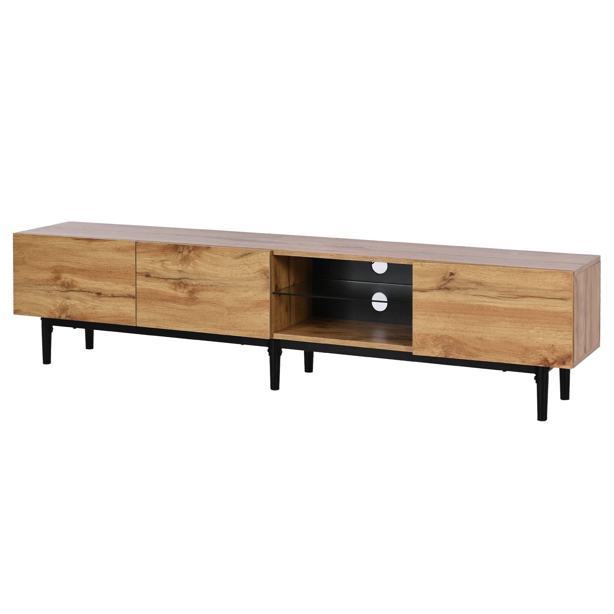 Shye Mueble de TV moderno con vetas de madera, luces LED variables, 175 x 31 x 41 cm