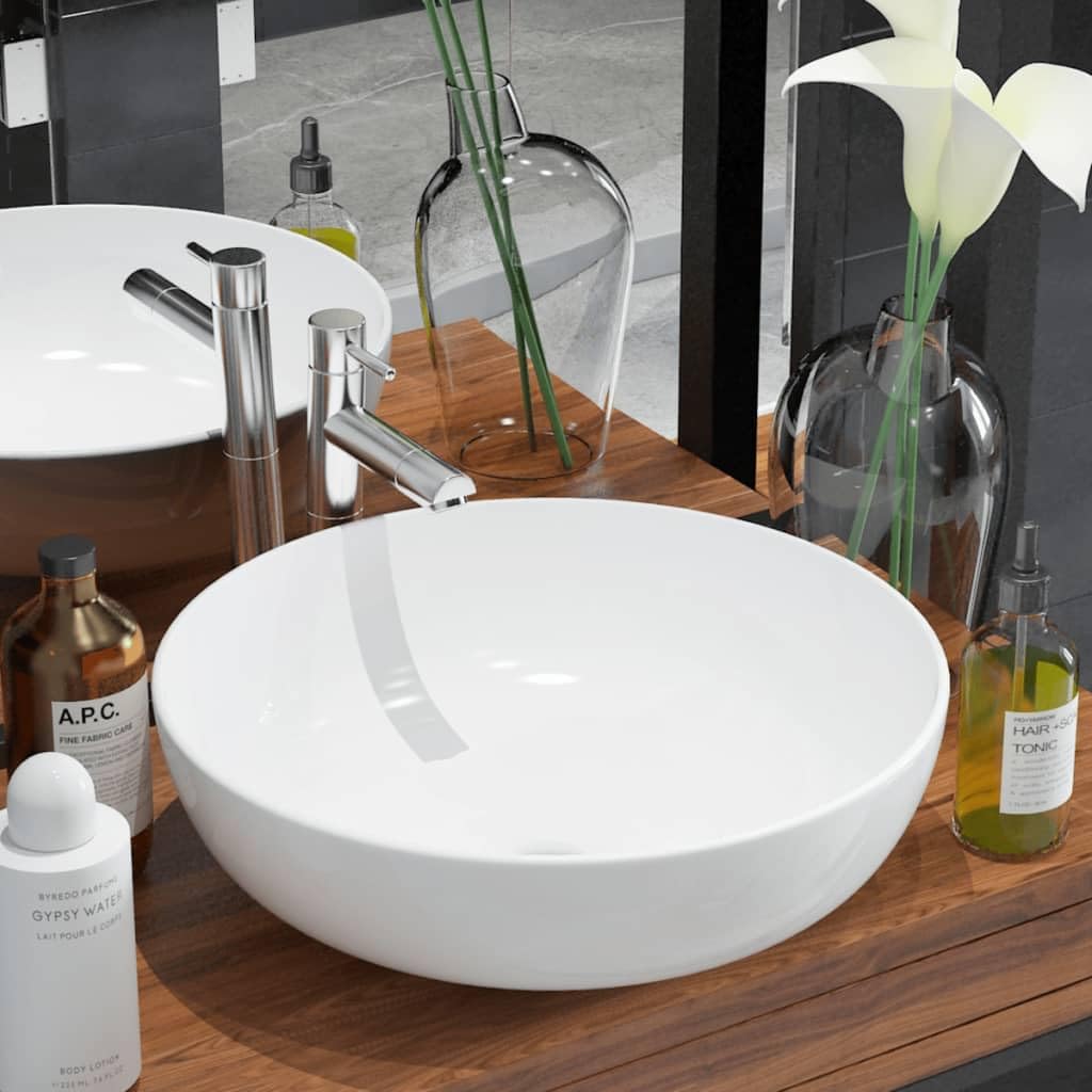 vidaXL Lavabo Ronde Céramique Blanc 41,5 x 13,5 cm