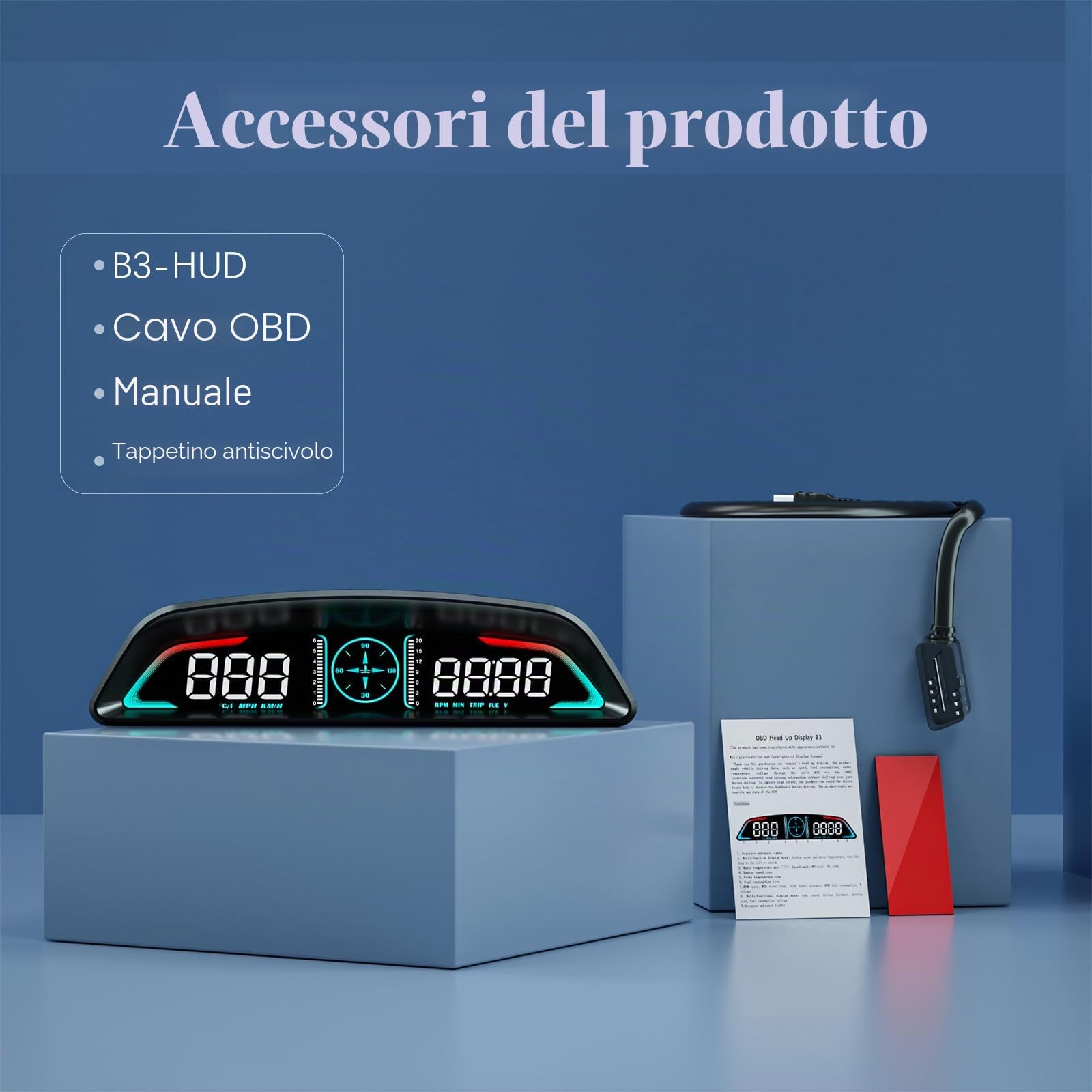 Car HUD Head Up Display, MPH and KM/H, AMROOLOO, Heads Up Display Car, Display Car Speed, RPM, Time and Other Functions, Digital Speedometro Auto MPH
