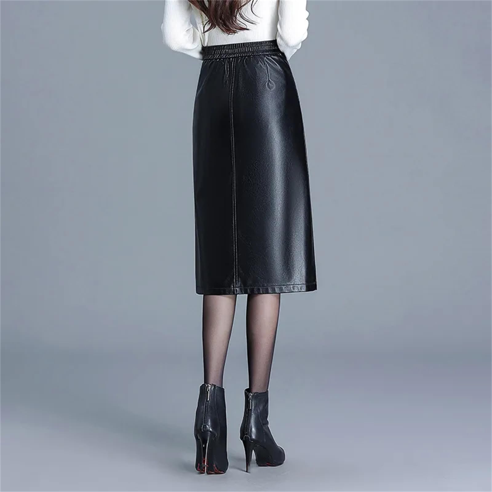 Falda de cuero para mujer, falda de piel sintética de invierno de cintura alta, falda recta, falda midi casual