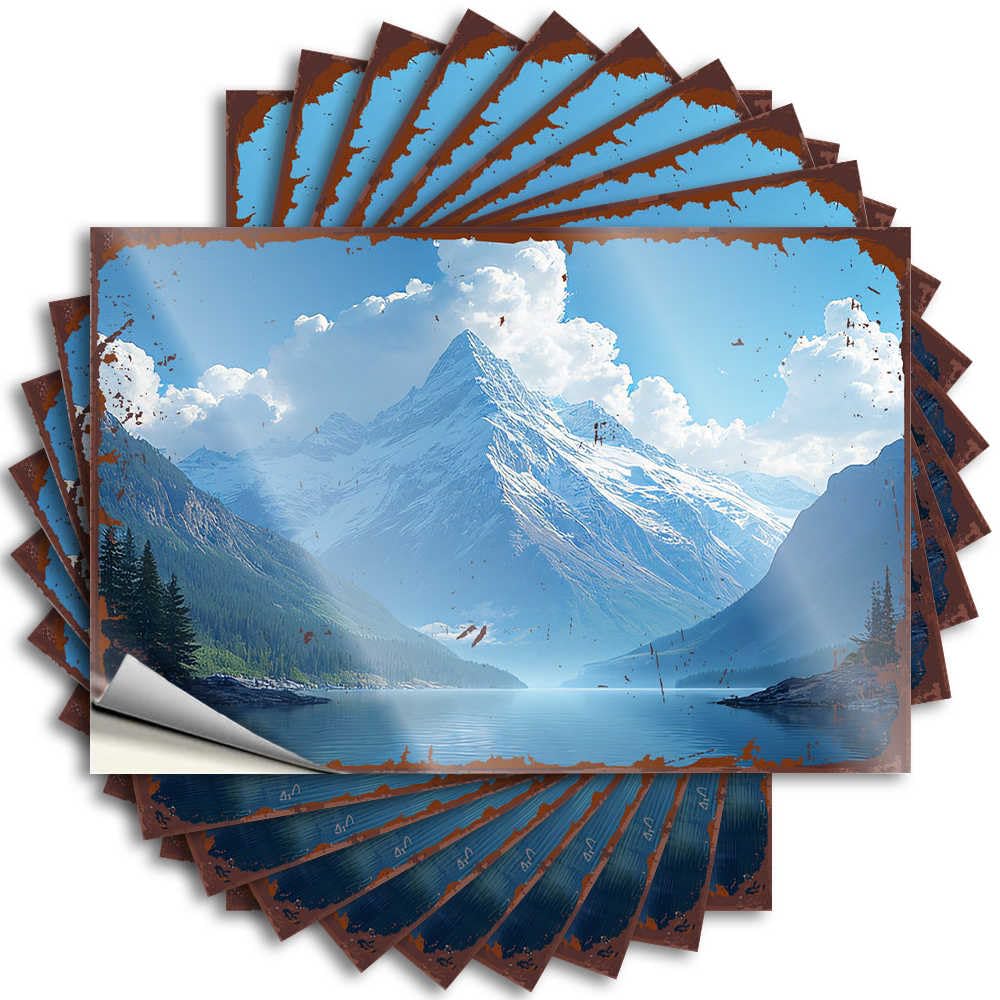 Best Man Cave Gifts Boys Lettering Sticker - Snow-Capped Peaks Reflecting in Serene Lake Under Clear Sky Bottle Waterproof Vinyl Sticker(12X18CM)